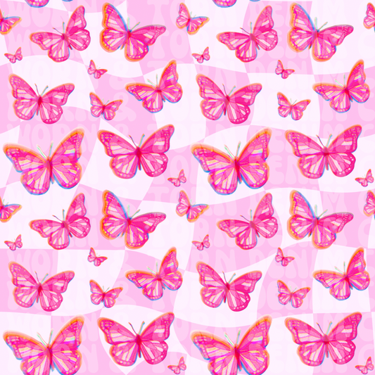 Pink Checkered Butterflies — SEAMLESS