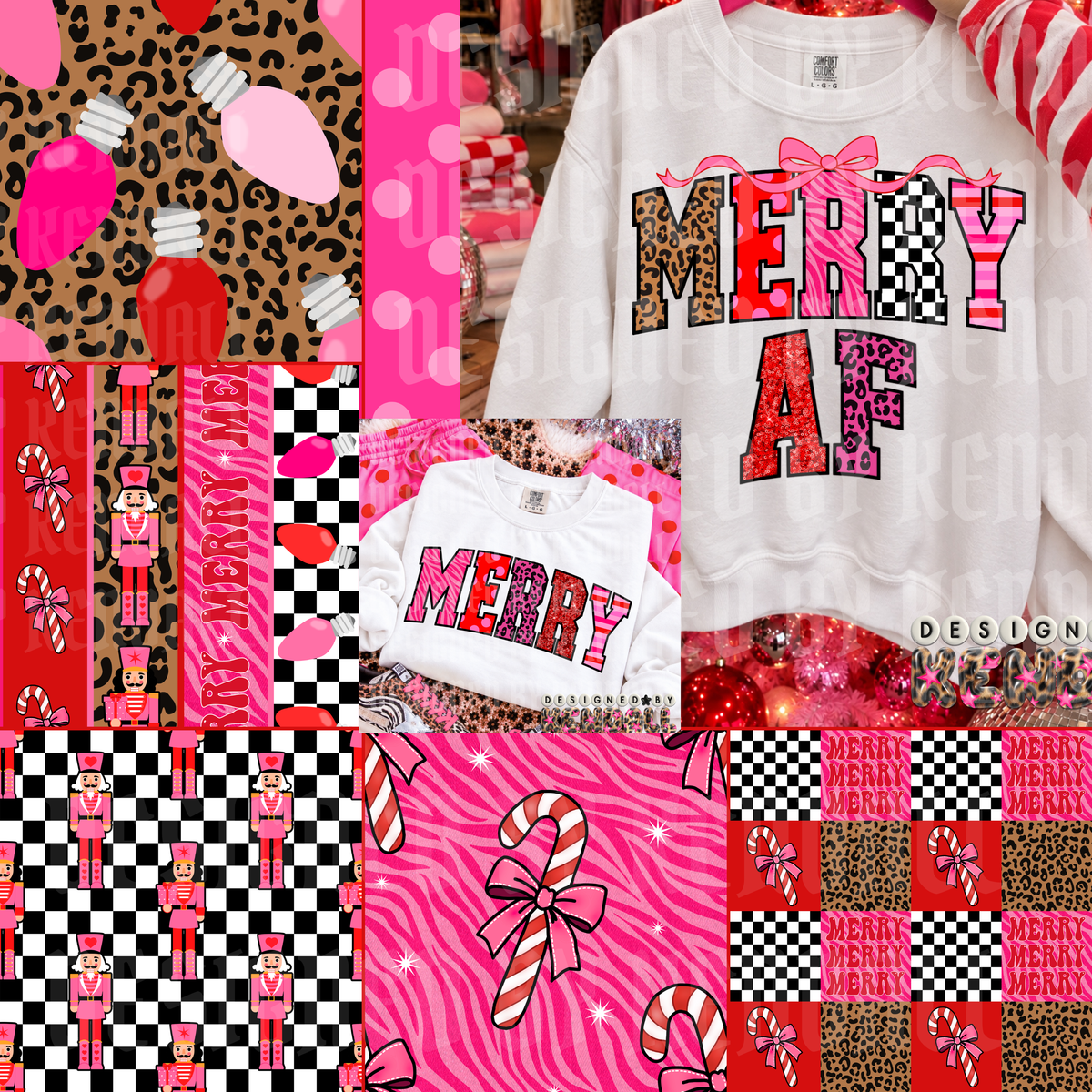 MERRY AF (bundle 5 seamless + 2 PNG)